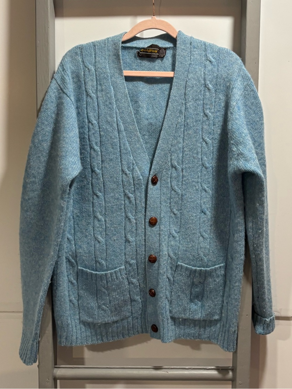 Sears sportswear, unisex L wool vintage Cable Knit Cardigan, eclectic grandpa
